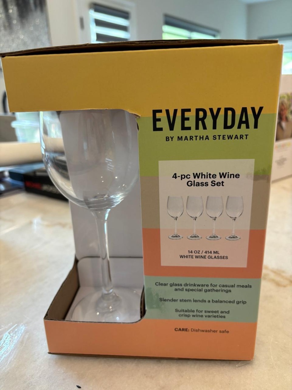 Martha Stewart Viviana White Wine Glasses 14 oz Set of 4 Open Box #P05